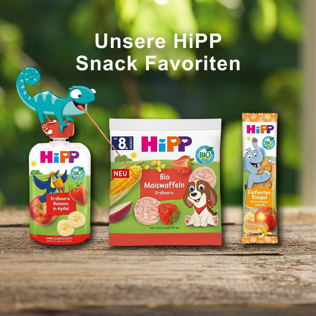 HiPP Bio-Maiswaffeln mit Erdbeeren (8 x 23g), Snack für Babys ab 8 Monaten, nur mit Obst und Gemüse gesüßt, glutenfrei, beste Bio-Qualität (2er-Pack)