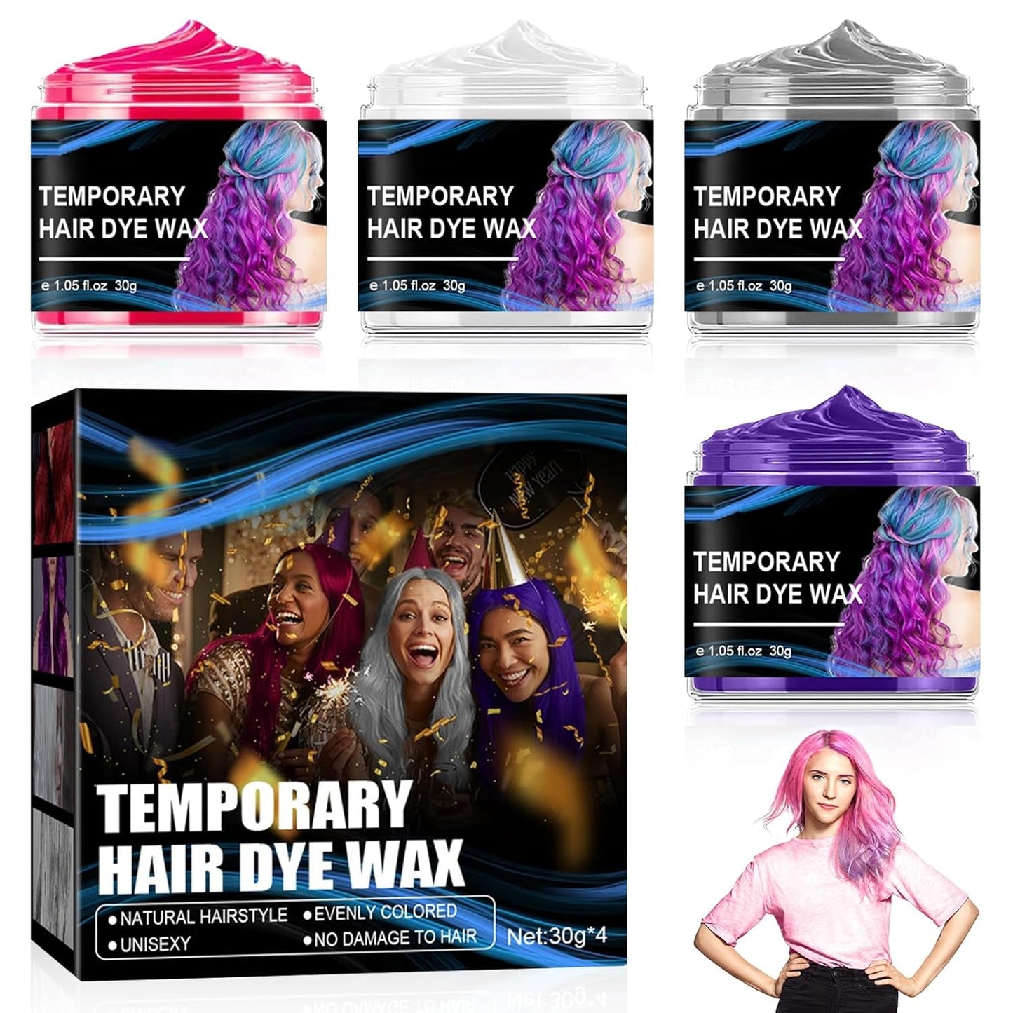 Temporäre Haarfarbe für Halloween, 4 Farben, Haarfarbe, Wachs, Styling, Haarfarbe für Männer und Frauen, für Halloween, Cosplay, Party, Haarfarbe, Naty Shop, Standardtitel