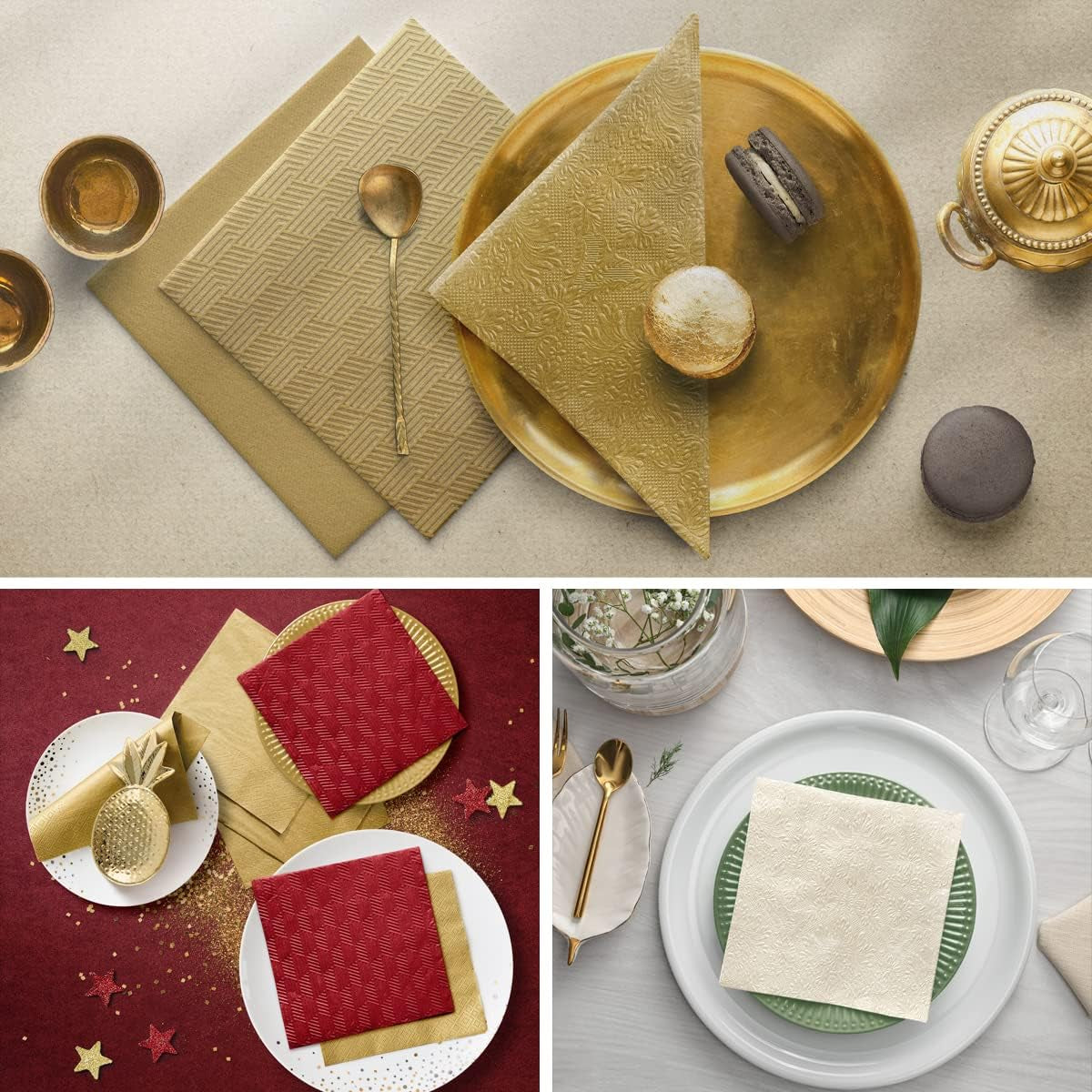 PAW – 3-lagige Servietten (33 x 33 cm) I 20 Stück I Perfekt für Geburtstage, Partys, Hochzeiten, Kommunionen und Feiertage I Farbige Papierservietten – besondere Anlässe, Ornamente I Inspiration Classic (Gold)