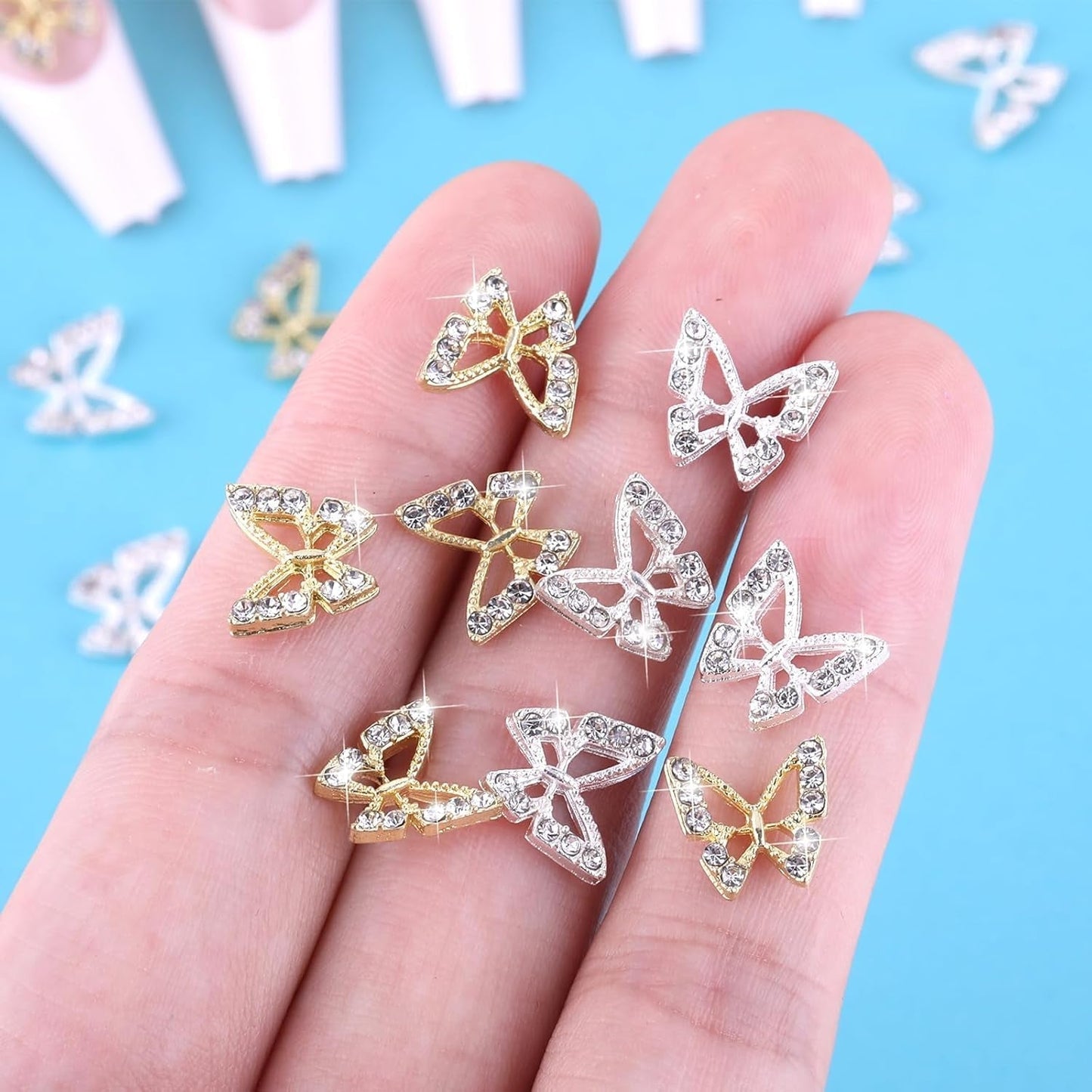 20 Stück Glitzer-Schmetterlings-Nagelanhänger, Nagelkunst-Strasssteine, Nagelsteine, Schmetterlings-Nagelkunst, Strasssteine, Valentinstag-Nagelanhänger, DIY-Handyhüllen-Dekoration