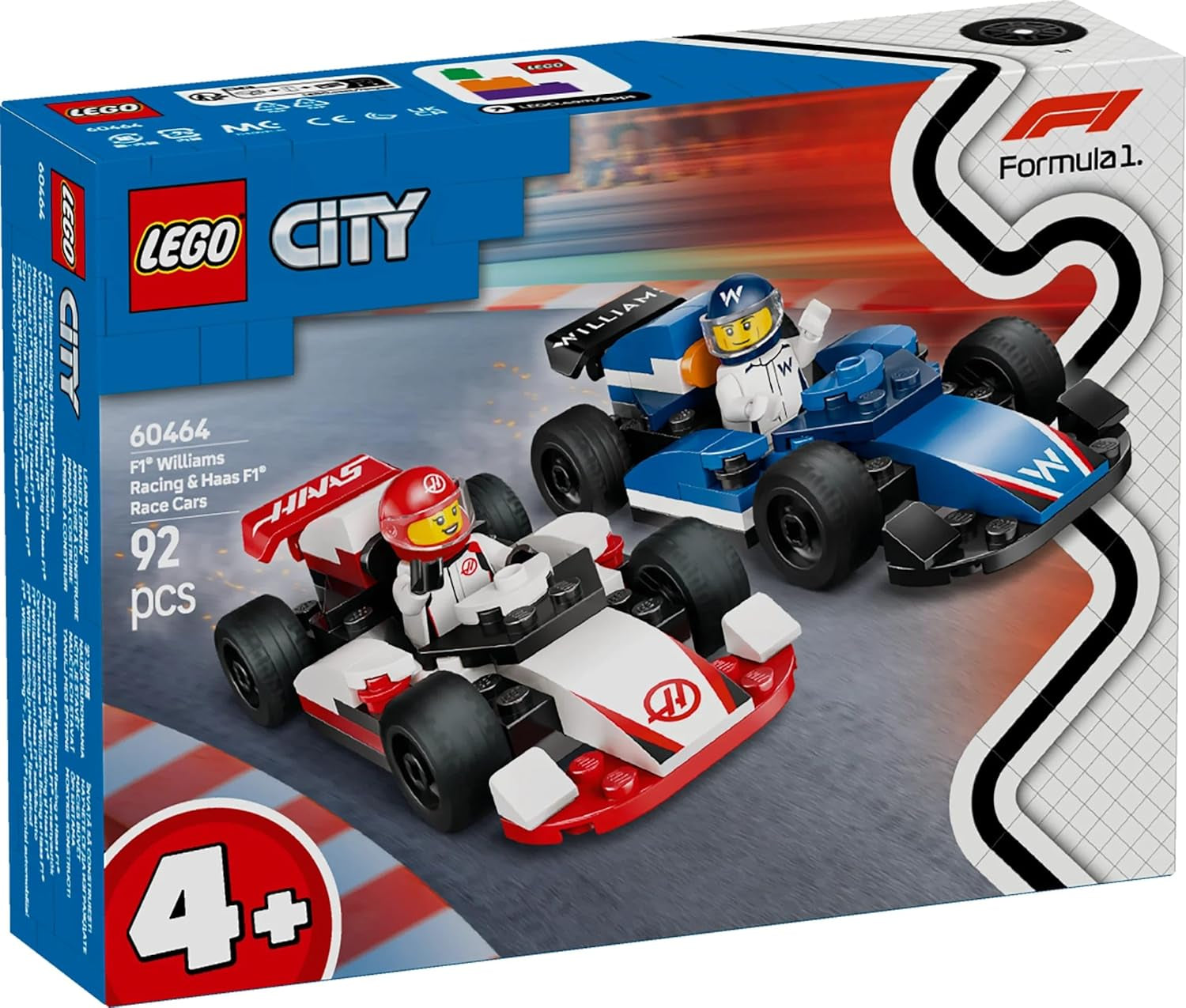 LEGO City F1 Williams Racing und Haas F1 Racing Cars – Formel-1-Spielzeug mit baubaren Autos und 2 Rennfahrer-Minifiguren – Kleine Geschenkideen für Jungen und Mädchen ab 4 Jahren 60464 Bausets Beuche den LEGO-Store