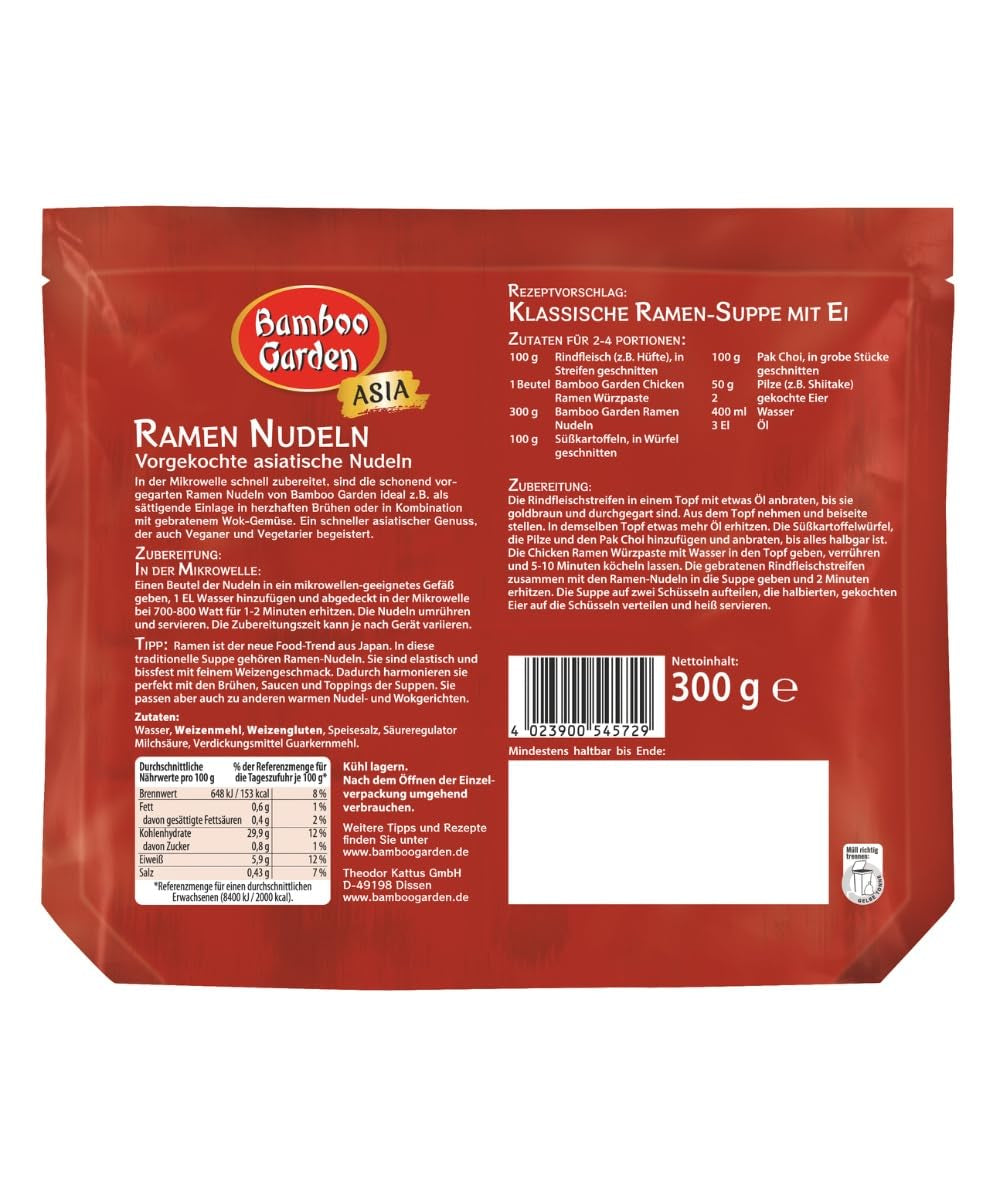 Bamboo Garden – Vorgekochte Ramen-Nudeln | Fertig in 2 Minuten | Veganer | 300g im Beutel