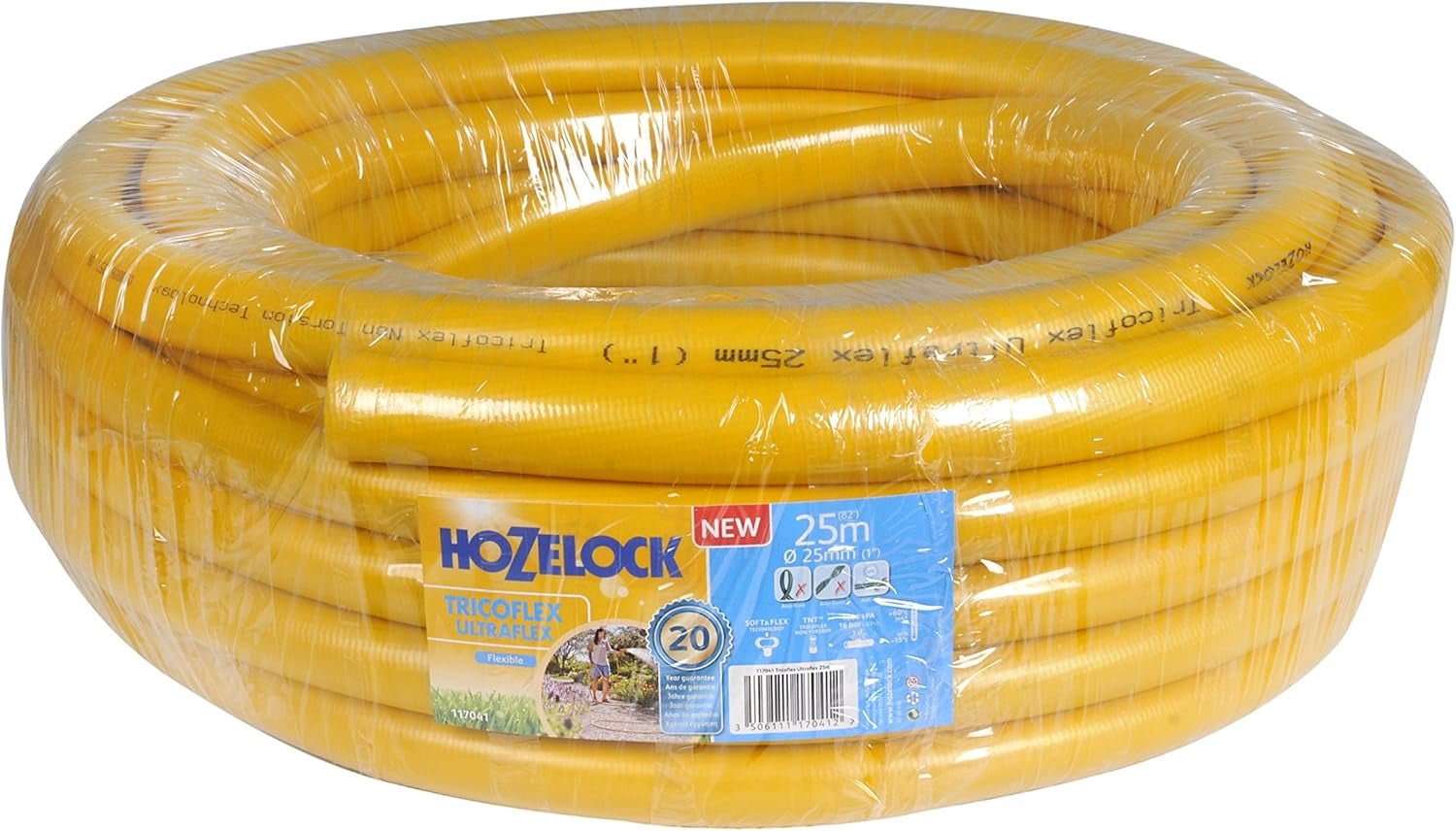 HOZELOCK - Tricoflex Ultraflex Schlauch Ø 12,5 mm (1/2") 20 M: Flexibler Gartenschlauch, wetterfest, verdreh- und biegefest, aus 40 % recyceltem PVC [117002], gelb