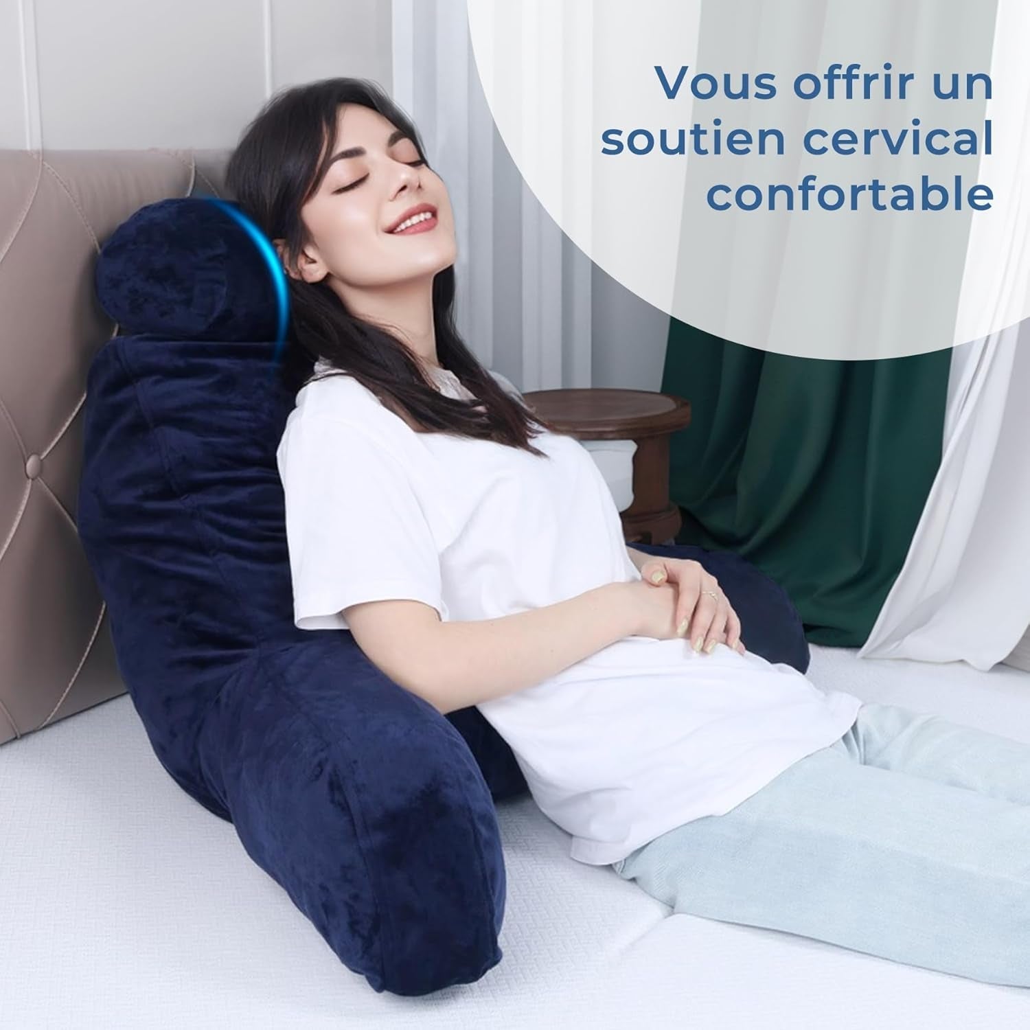 INFANZIA Lesekissen mit Armlehnen, Memory-Schaum, ergonomische Unterstützung für Sofa und Bett, Marineblau