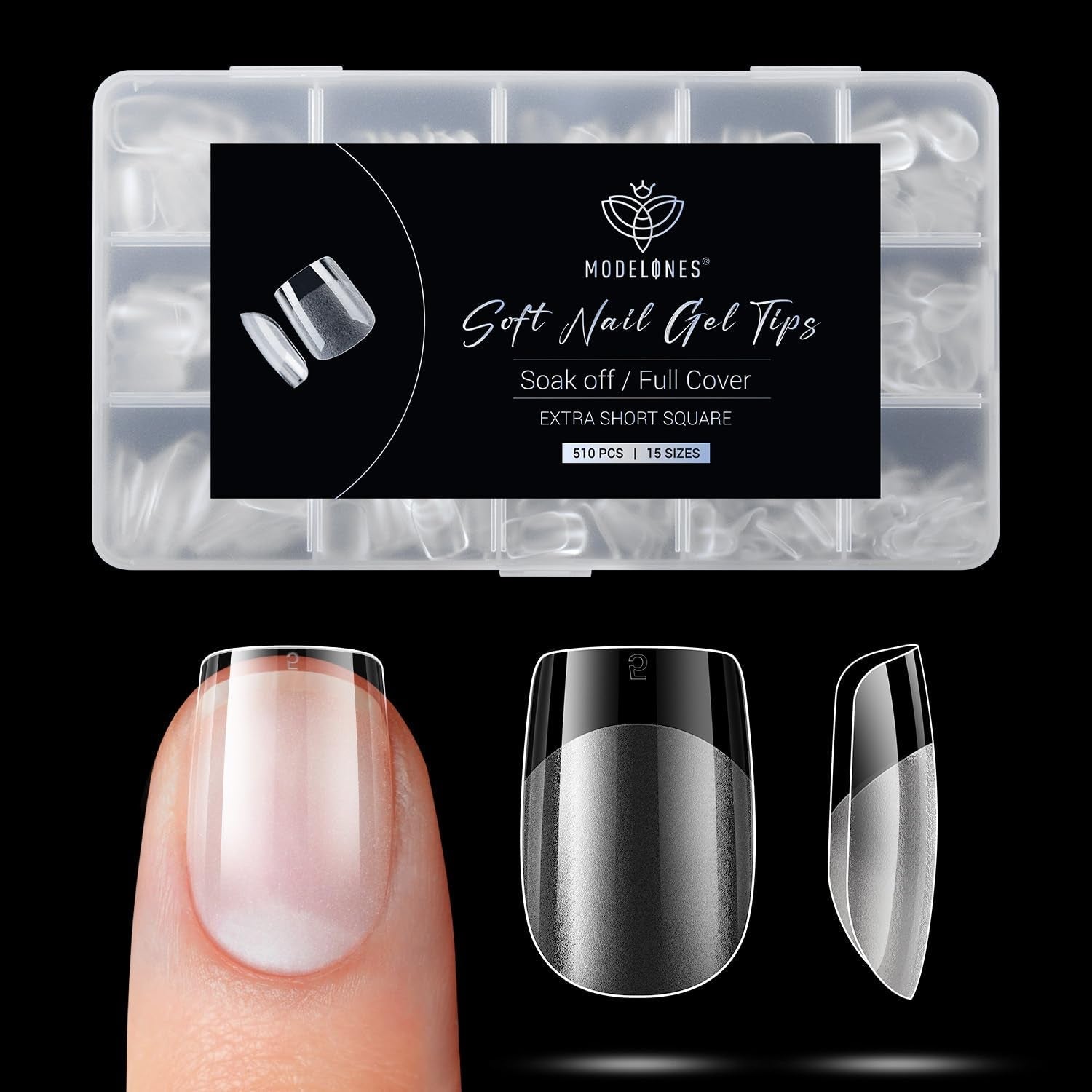 Modelones Nagelspitzen 510 Stück – Full-Cover-Nagelspitzen-Set, Gel-Spitzen-Set, vorpolierte PMMA-Harz-Nagelspitzen, künstliche Nägel zum Aufkleben von Nagelkunst-DIY, kurzes Squoval