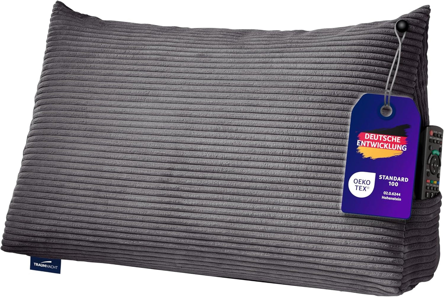 Lesekissen Traumnacht Kuscheliges Rückenkissen, 70 x 40 cm dunkelgrau, abnehmbarer und waschbarer Bezug aus 100 % Polyester, praktische Seitentasche, Öko-Tex zertifiziert, nach deutschen Qualitätsstandards produziert