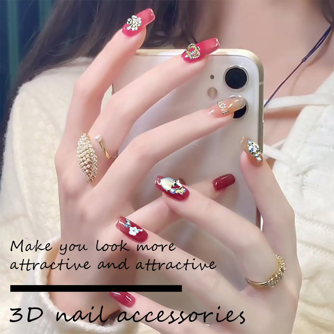 50 Stück Gold Nail Charms, 3D Shiny Nail Art Charms, Glitzersteine ​​​​Nägel Perle Legierung Nagel, Schmetterling Strasssteine ​​​​Nägel Charms, DIY Nail Art Zubehör, Für Mädchen Frauen