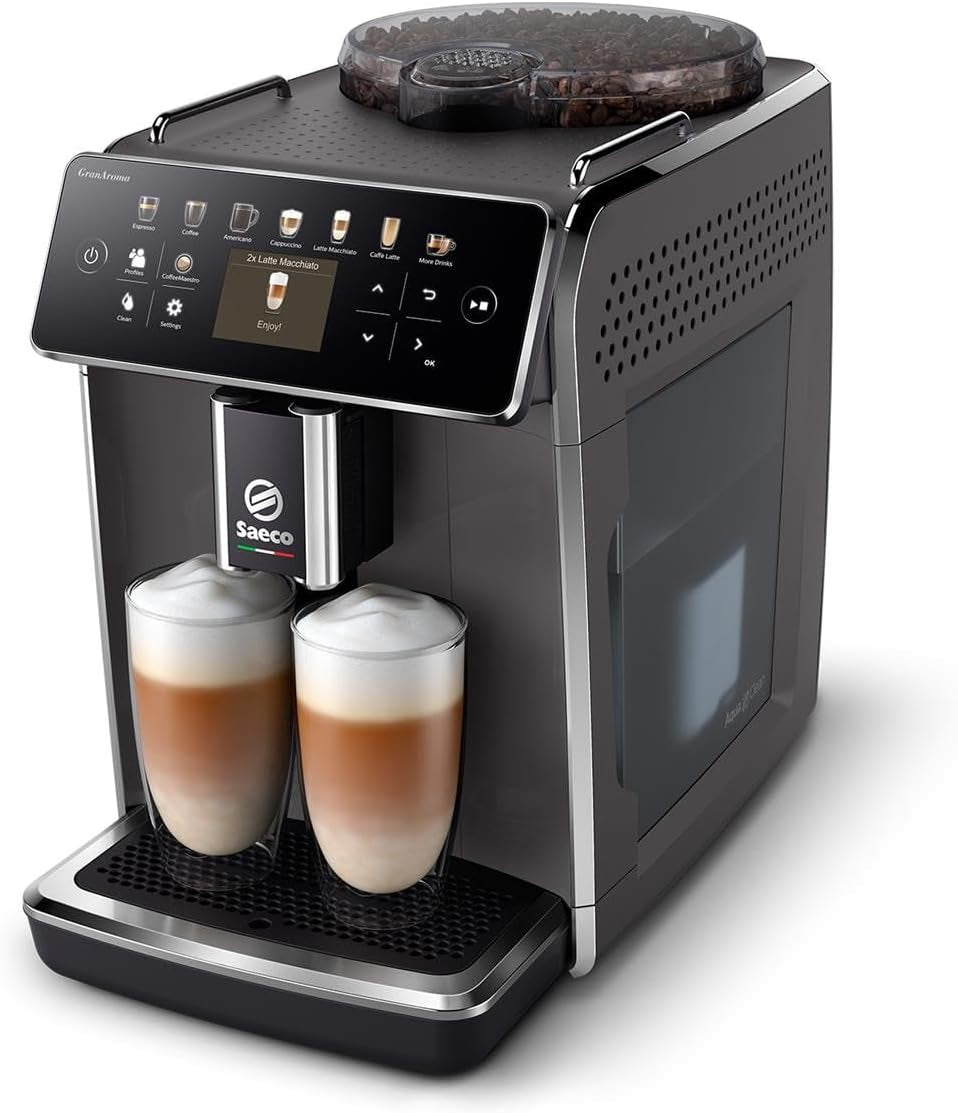 Saeco GranAroma Automatischer Espressokocher – 14 Kaffeespezialitäten, intuitives Farbdisplay, 4 Benutzerprofile, Keramikmahlwerk, 1500 Watt (SM6580/10)