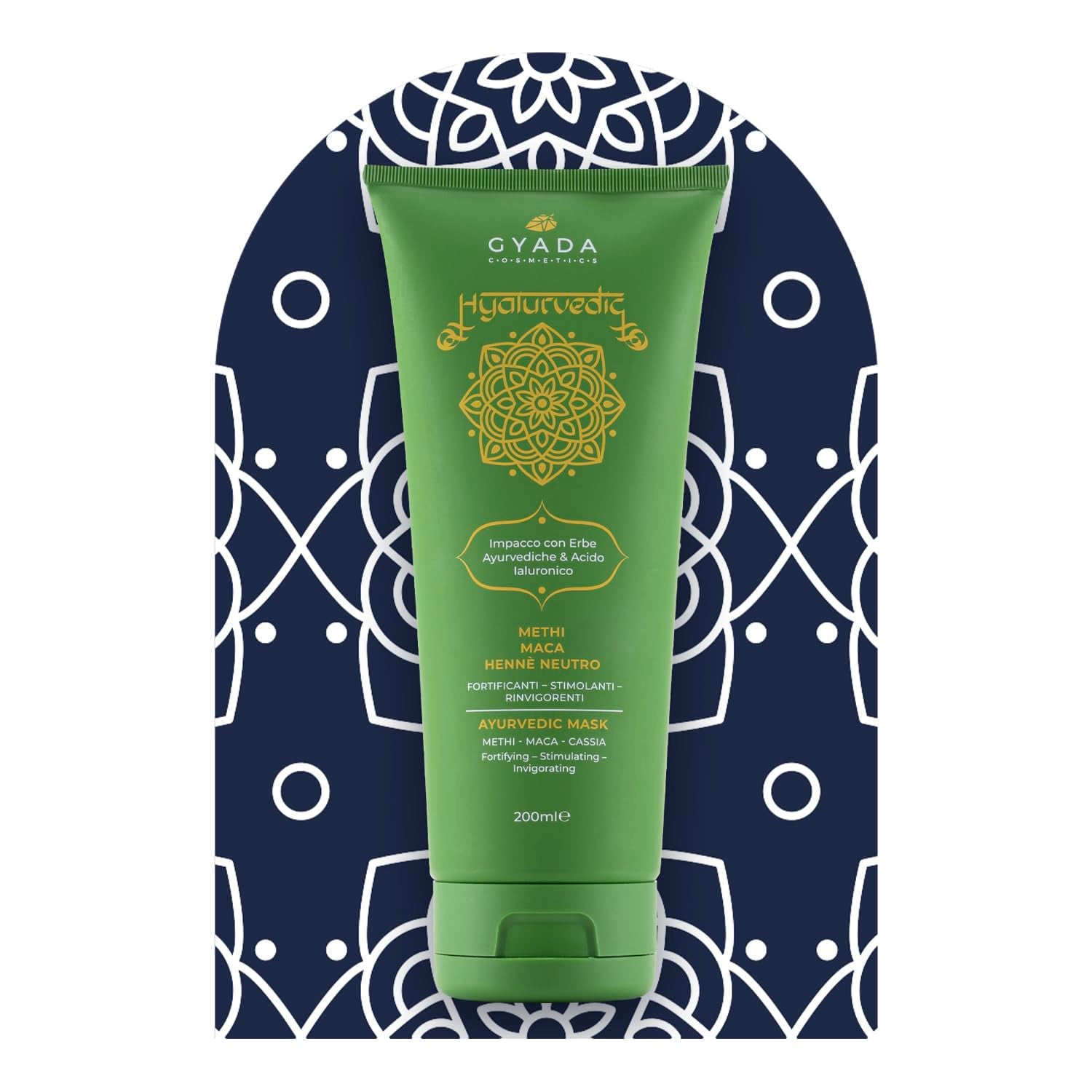 GYADA COSMETICS, Hyalurvedisch stärkende ayurvedische Kompresse, professionelle Behandlung für feines und schwaches Haar, Anti-Frizz mit Methi, Maca, neutralem Henna, 200 ml Naty Shop Haarmaske
