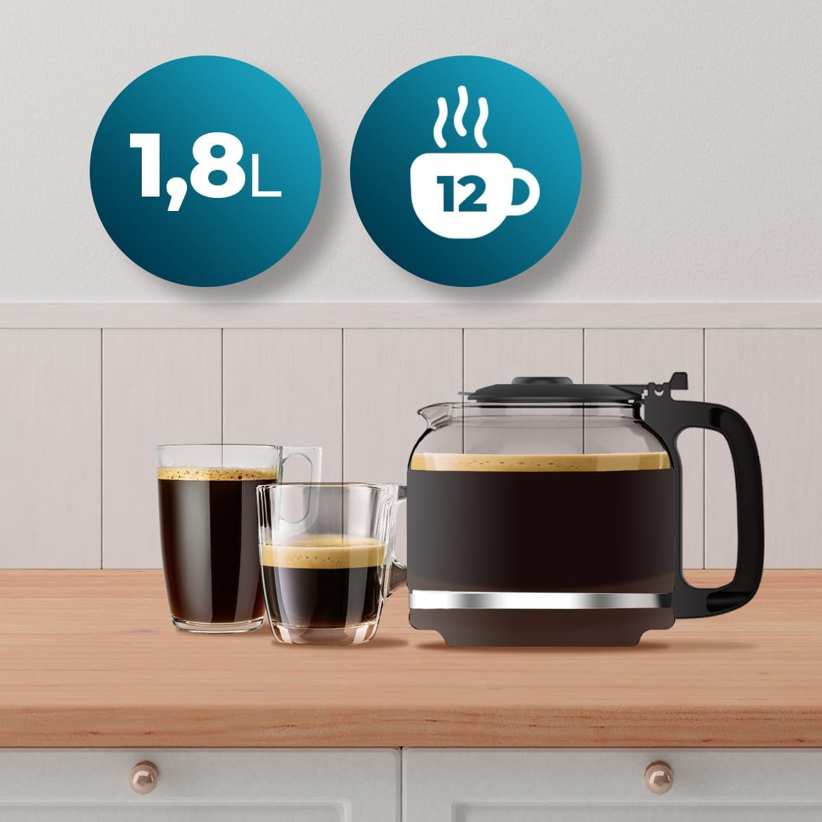 Cecotec Coffee 66 Grind & Drop Essential Filterkaffeemaschine. 1086 W, Messermühle, bis zu 12 Tassen, Extreme Aroma-Technologie, digital, Edelstahl, automatische Abschaltung.