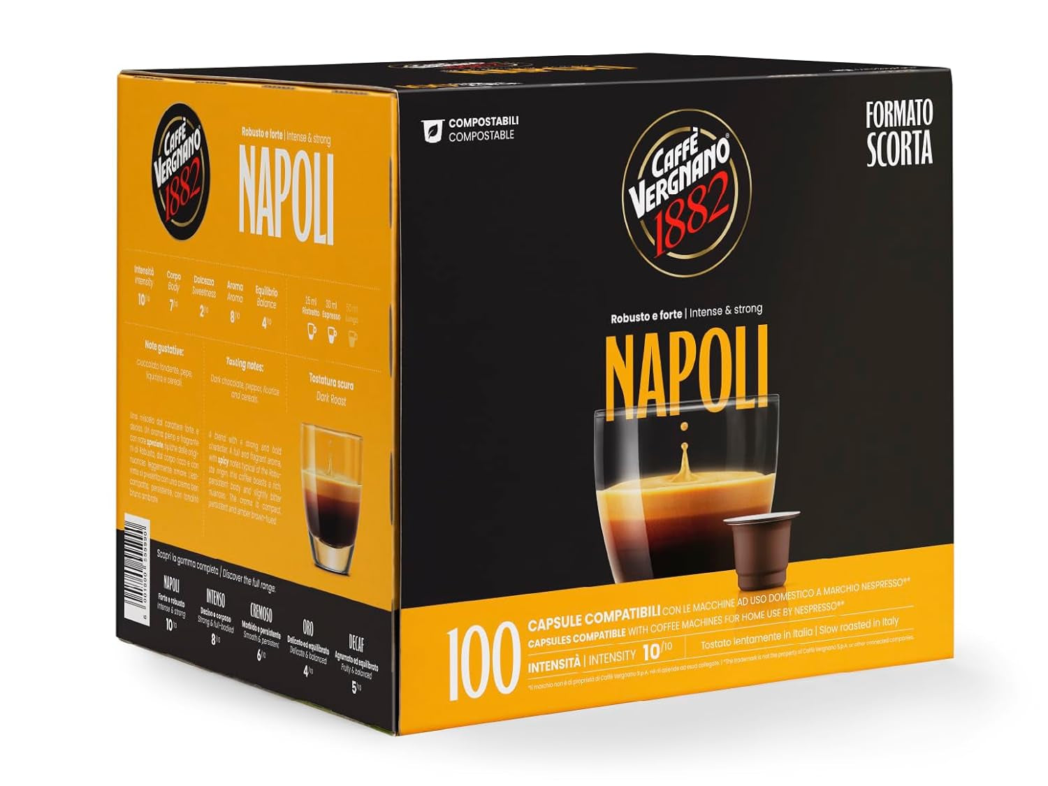 Caffè Vergnano 1882 – Espressokompostierbare Kaffeekapseln, kompatibel mit Nespresso, Napoli – Packung enthält 100 Kapseln