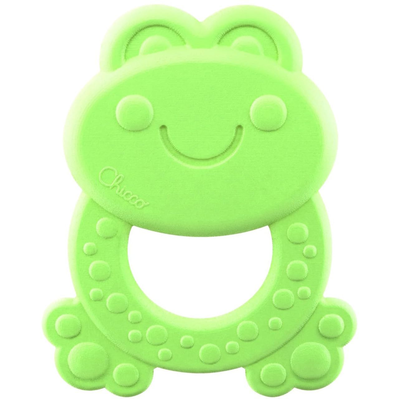 Chicco ECO+ Beißring Frosch, Beißring für Neugeborene mit Stacheln, aus weichem Biokunststoff, Beißspielzeug für Neugeborene und Kinder von 3 bis 18 Monaten