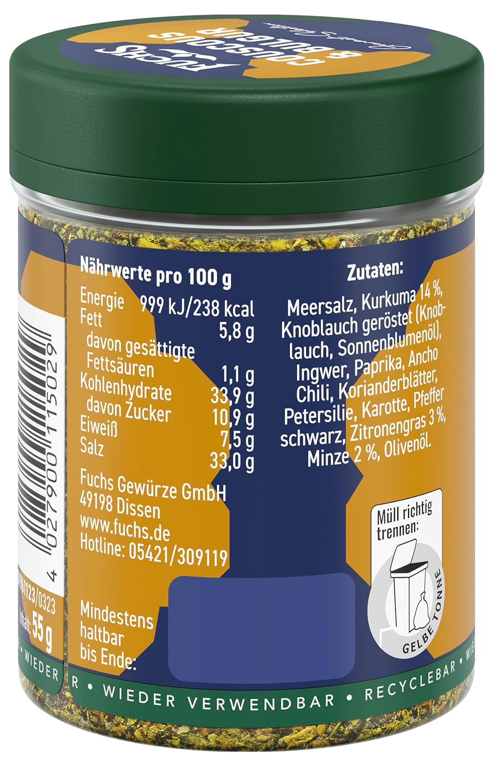 Fuchs Spices Gourmet Selection Naher Osten/Afrika – Couscous- und Bulgur-Gewürzmischung, nachfüllbare Gewürzmischung zum Würzen von Bulgur-Gerichten, vegan, 55 g