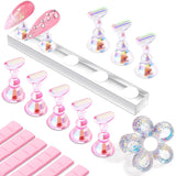 Makartt Acryl-Nagelhalter, magnetischer Nagelhalter, Nagelhalter, transparenter rosa Nagelhalter mit 48 Stück Klebemasse