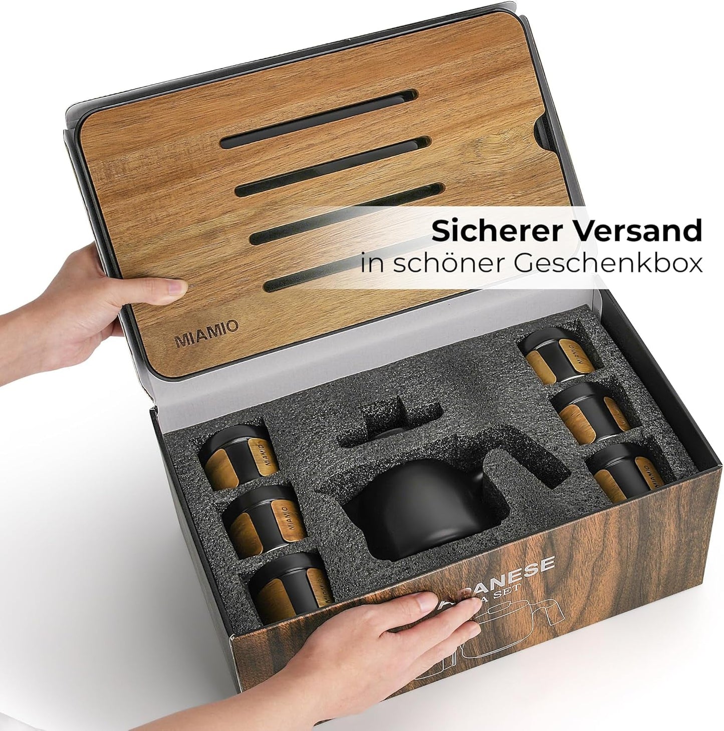 MIAMIO – Japanisches/chinesisches Tee-Set 6 x 100 ml/asiatische Teekanne 620 ml mit Tee-Ei, traditionelles japanisches Teekannen-Set für Teeliebhaber/Männer/Frauen (schwarz)