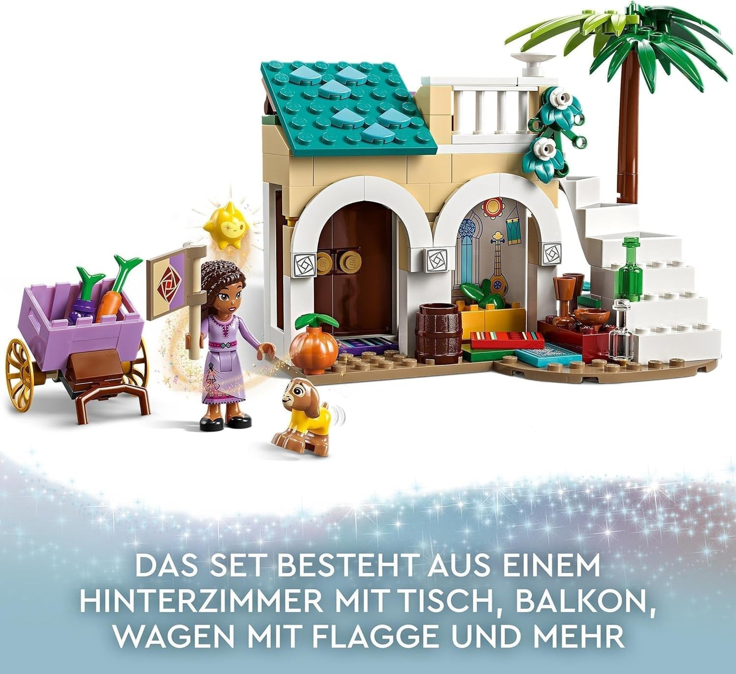 LEGO 43223 Disney Wish Asha in Rosas City, Wish-Filmset mit Markt, Asha-Minipuppe, Valentino als Spielzeugziege und Sternfiguren, Geschenk für Kinder ab 6 Jahren, Bausets für Mädchen und Jungen. Besuchen Sie den LEGO-Store