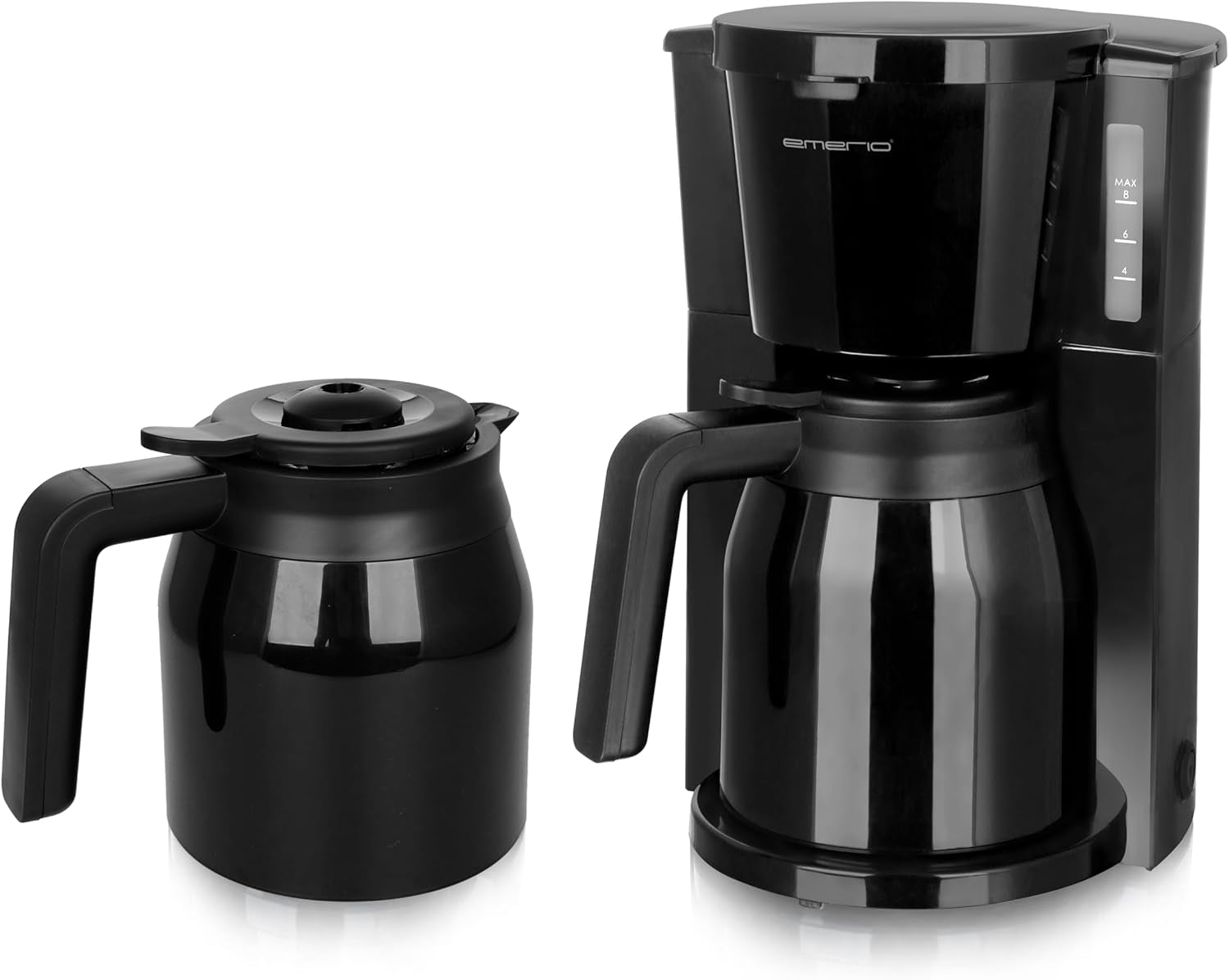 Emerio CME-122933, Filterkaffeemaschine, 1,25 l für bis zu 10 Tassen frischen Kaffee, permanent herausnehmbarer Filter, Anti-Tropf-Funktion, Glaskaraffe, automatische Abschaltung, 1000 Watt, schwarz/silber