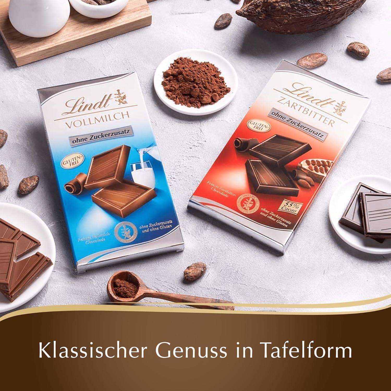 Lindt-Schokolade | Dunkle Schokoladentafel ohne Zuckerzusatz | 100g | Feinste dunkle Schokolade mit 55 % Kakao, ohne Zuckerzusatz und ohne Gluten | Glutenfreier Schokoriegel