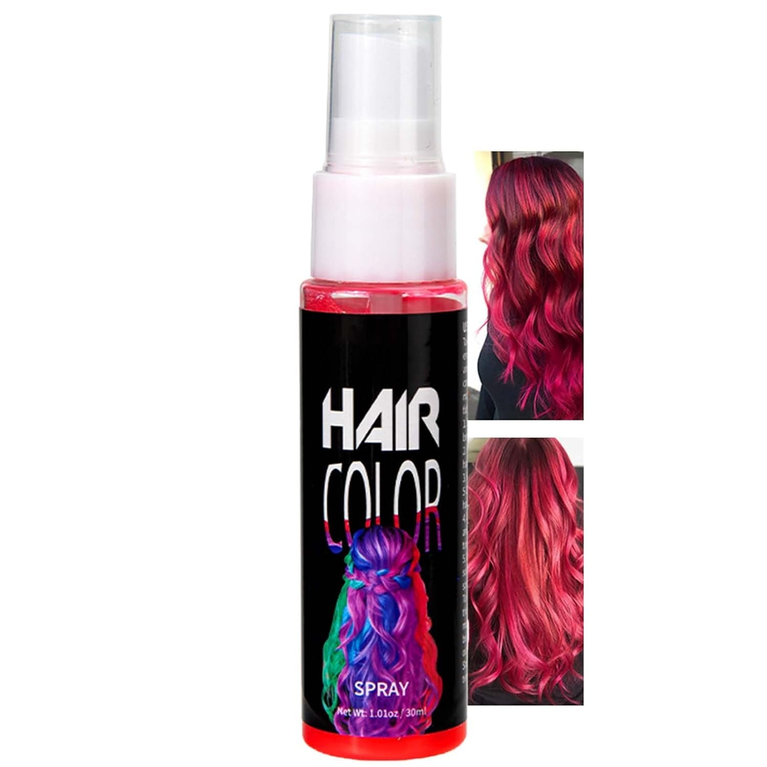 Haarspray-Farbe, temporäre rote Spray-Haarfarbe, rot gefärbte Haarfarbe, waschbare Haarfarbe, lebendiges rotes Haarfarbspray, sofortige Haarfarbe, Haarfarbe für Karneval, Halloween, Cosplay, Party, Naty Shop rote Haarfarbe, 30 ml (1 Packung)