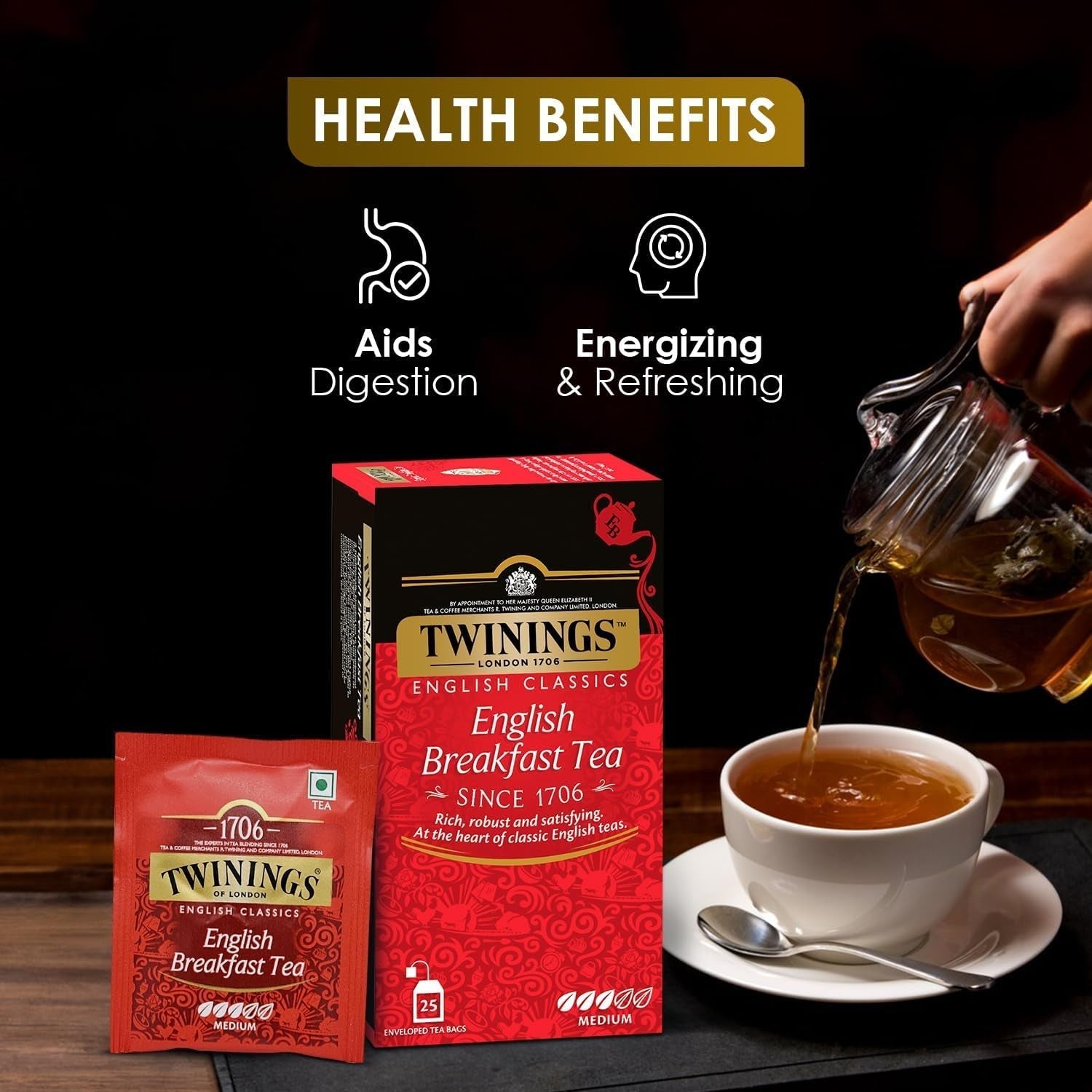 Twinings English Breakfast Black Tea 50g, 25 Teebeutel, voller, runder und kräftiger Schwarztee von den besten Teeplantagen in Sri Lanka und Indien. Schwarzer Tee 1er Pack (1 x 50 g)