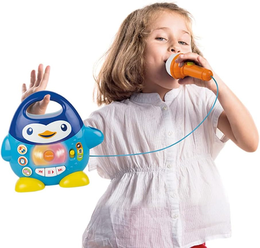 WinFun Karaoke-Musikplayer, Pinguin-Design, mit blinkenden Lichtern und Echoeffekten, in Blau, verspielter Stil, USB-Anschluss Babyspielzeug Naty Shop