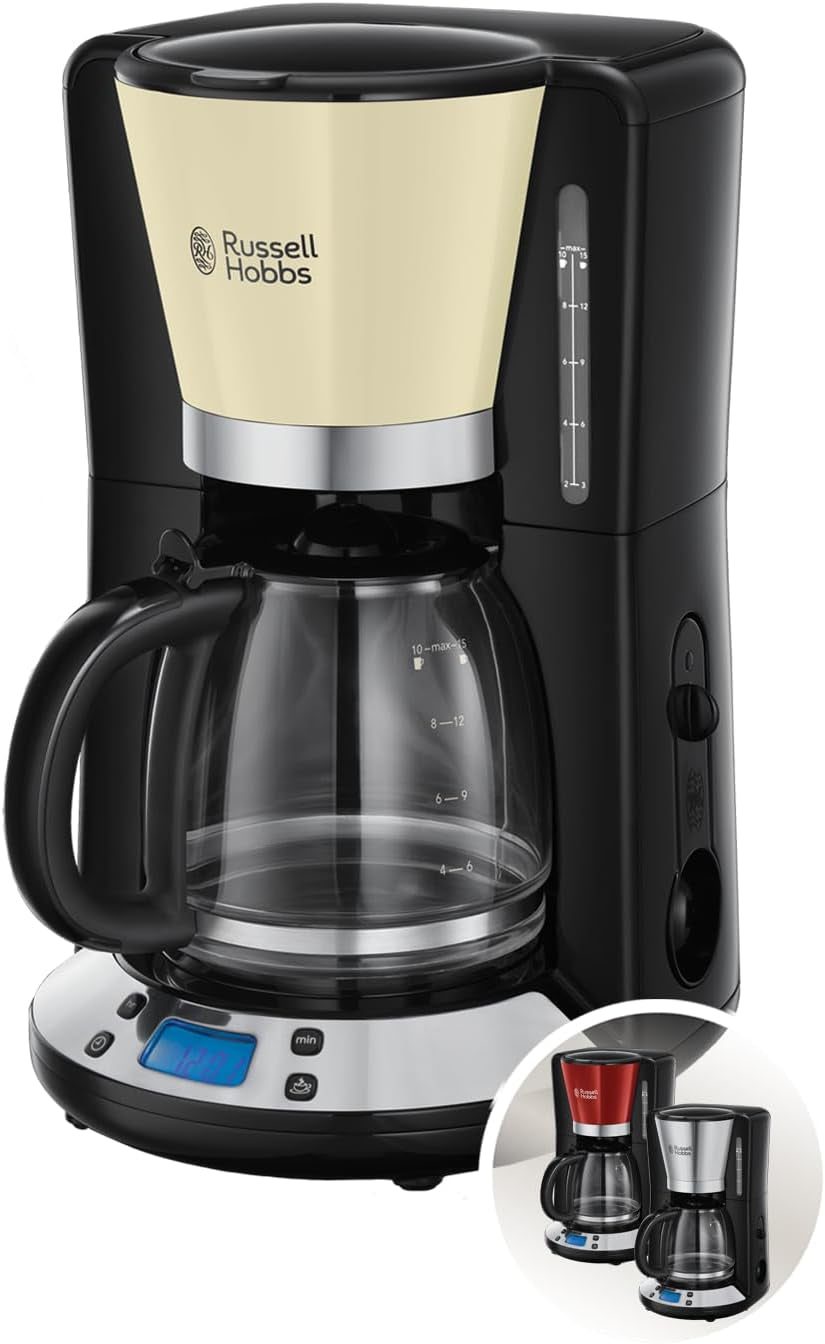 Russell Hobbs Kaffeemaschine [Digitaler Timer, Duschkopf für optimale Extraktion und Aroma] Colors+ Creme (1 bis 10 Tassen, 1,25 l Glaskaraffe, Heizplatte, 1100 W) Filterkaffeemaschine 24033-56