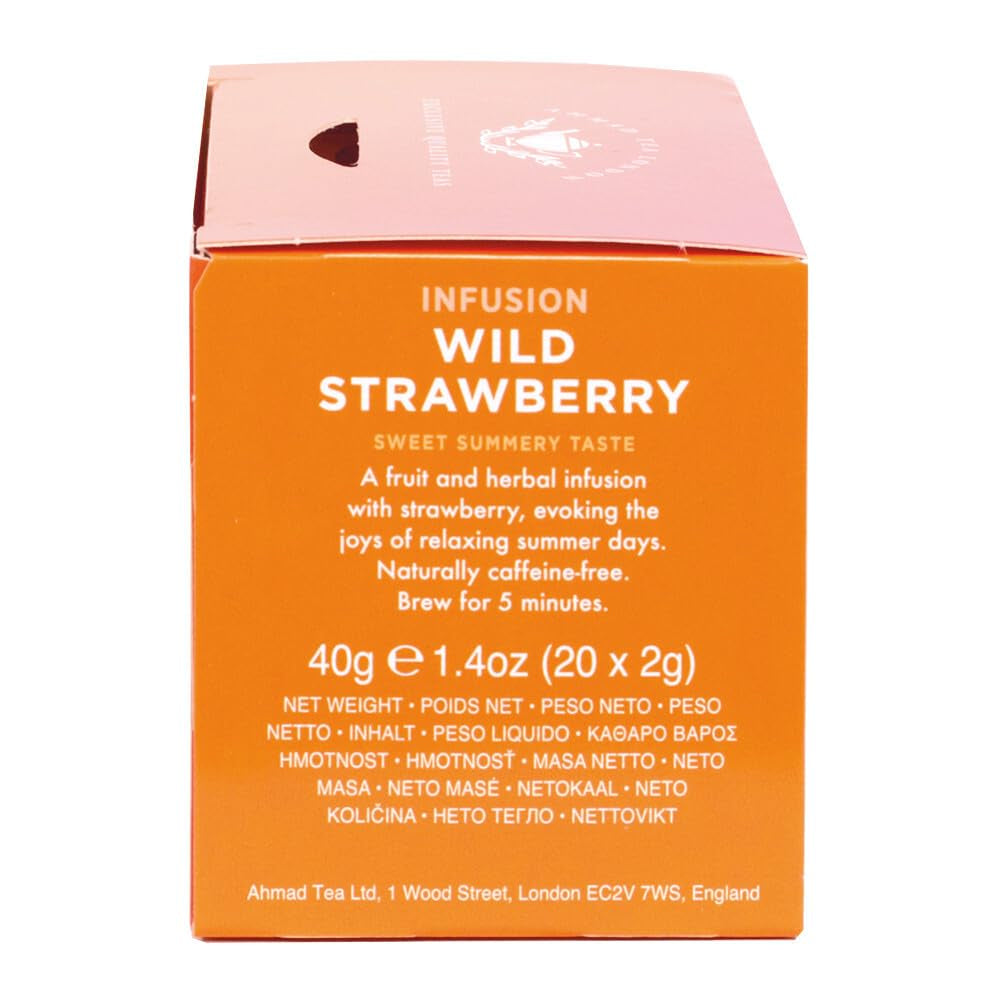Ahmad Tea – Walderdbeere – entkoffeinierter Früchte- und Kräutertee – Erdbeere – aromatisiert, einzeln verpackte Teebeutel mit 2 g Tee pro Portion – 20 mit Bändern versehene Teebeutel