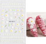 JMEOWIO 3D Nagelsticker Frühling Blumen 5 Blatt Nagelaufkleber 5D Stereoskopisch Selbstklebend Bunte Blüte Nail Art Sticker Dekoration Nageldesign Zubehör