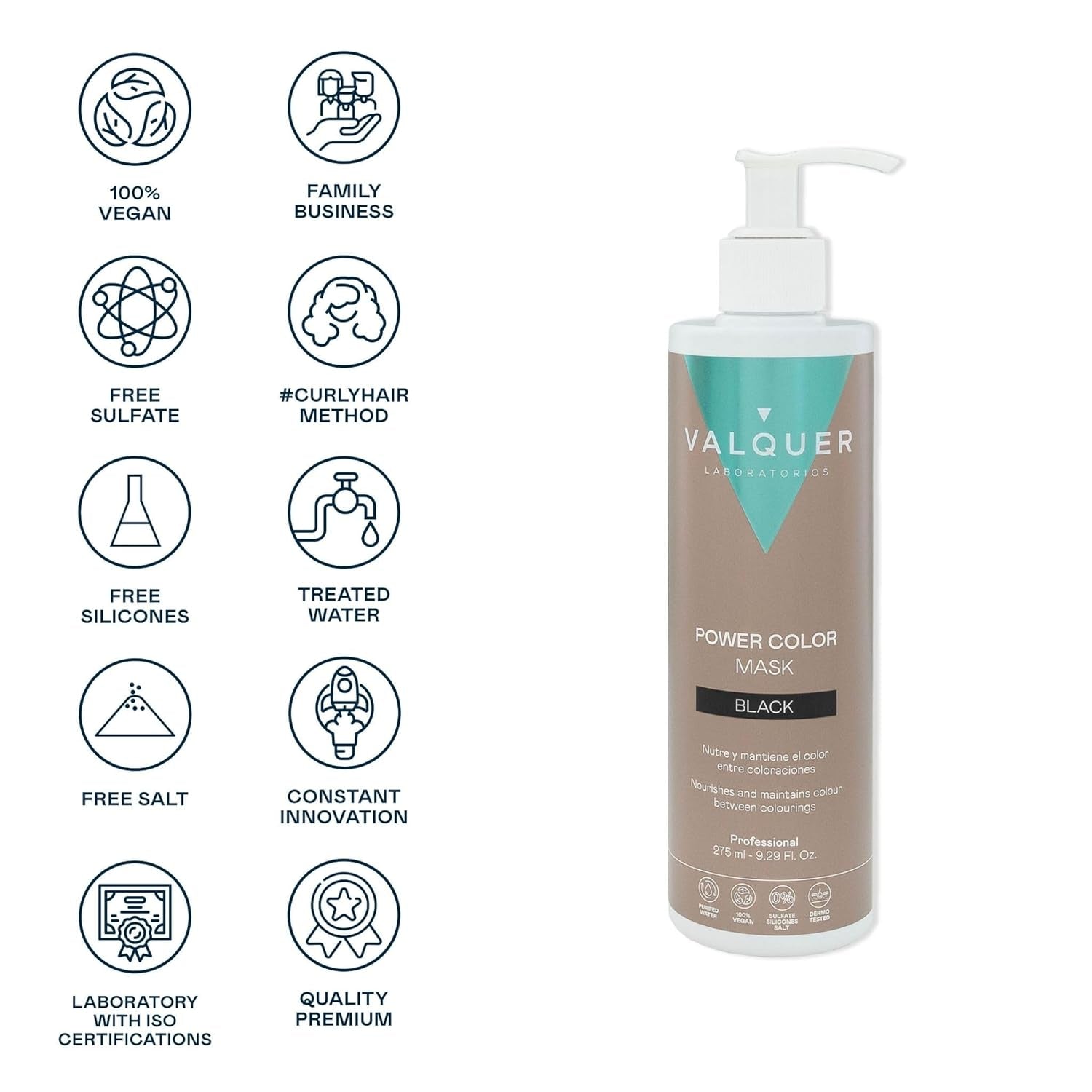 Valquer Power Color Mask vegane und silikonfreie Formulierung Verleiht Haarfarbe 290 ml Schwarz Haarmaske Naty Shop