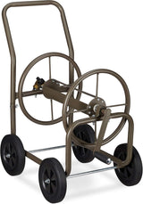 Relaxdays XL Schlauchwagen, mobile Schlauchtrommel, Metall, für 60 m Schlauch, 4 Räder, mit Kurbel, 90°-Rolle, braun