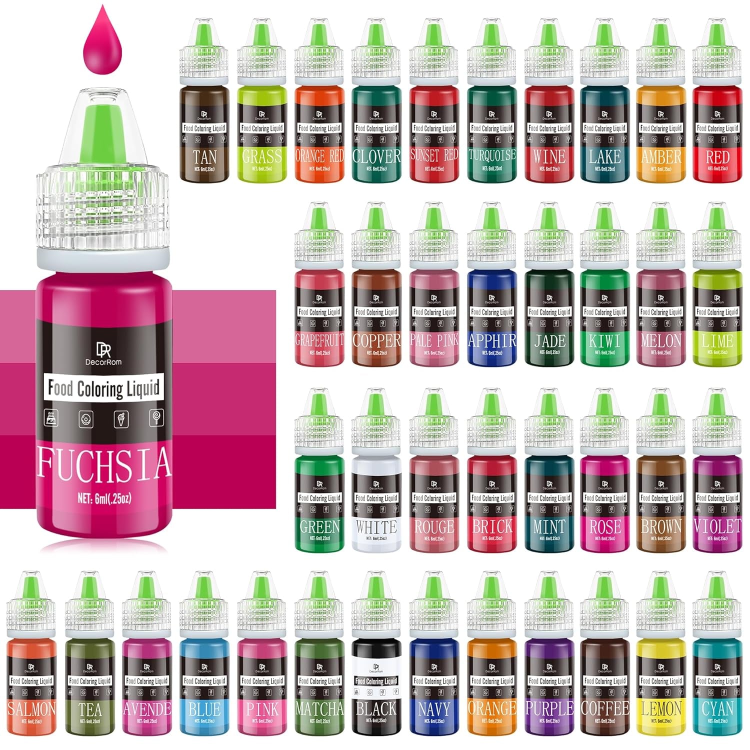 Lebensmittelfarbe – 20 Farben x 10 ml, konzentrierte flüssige Lebensmittelfarbe zum Dekorieren von Kuchen, Backen, Keksen, Macarons – zuckerfreie Lebensmittelfarbe für Getränke, Kuchendekoration, selbstgemachten Schleim, Ostereier
