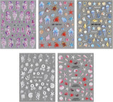 5 Stück 5D-geprägte Nagelaufkleber, Ozeanmuster, Nagel-Charms, Ozean-Sommer-Nagelaufkleber, Muscheln, Meerestiere, niedliche Nageldesign-Aufkleber, Nageldesign-Zubehör