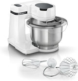 Bosch Küchenmaschine Serie 2 MUMS2EW00, Edelstahl-Schüssel 3,8 L, Planetenrührwerk, Knethaken, Schlag-, Rührbesen Edelstahl, 4 Arbeitsstufen, Durch Optionales Zubehör Erweiterbar, 700W, Weiß Kitchen Naty Shop