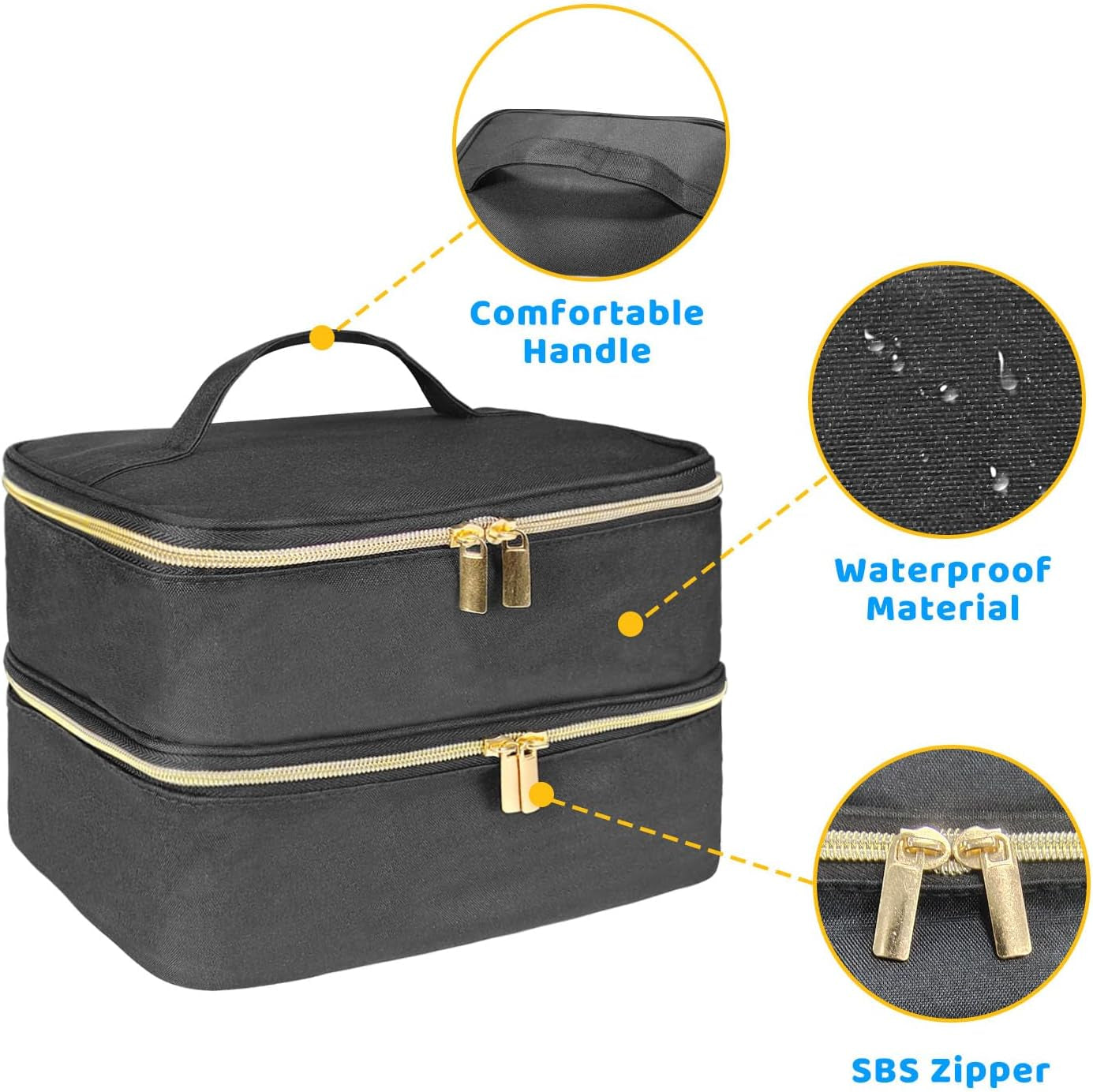 Nail Lacquer Organizer Tasche, Doppelschicht Nagellack Aufbewahrungsbox, Organizer Koffer Für Nageldesign Kosmetiktasche Für 30 Flaschen Neonail Base(15Ml-0.5 Fl.Oz) & 1 Nagellampe(Schwarz)