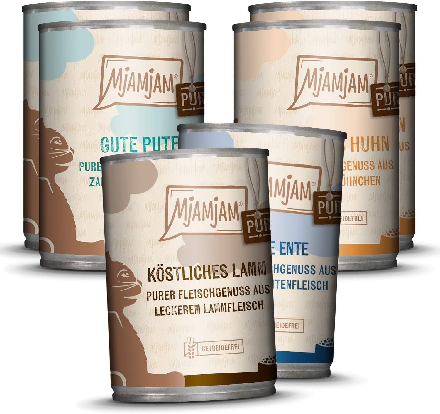 MjAMjAM – Premium-Nassfutter für Katzen – Pack Mix V – reiner Fleischgenuss, 6er-Pack (6 x 400 g), getreidefrei mit extra Fleisch