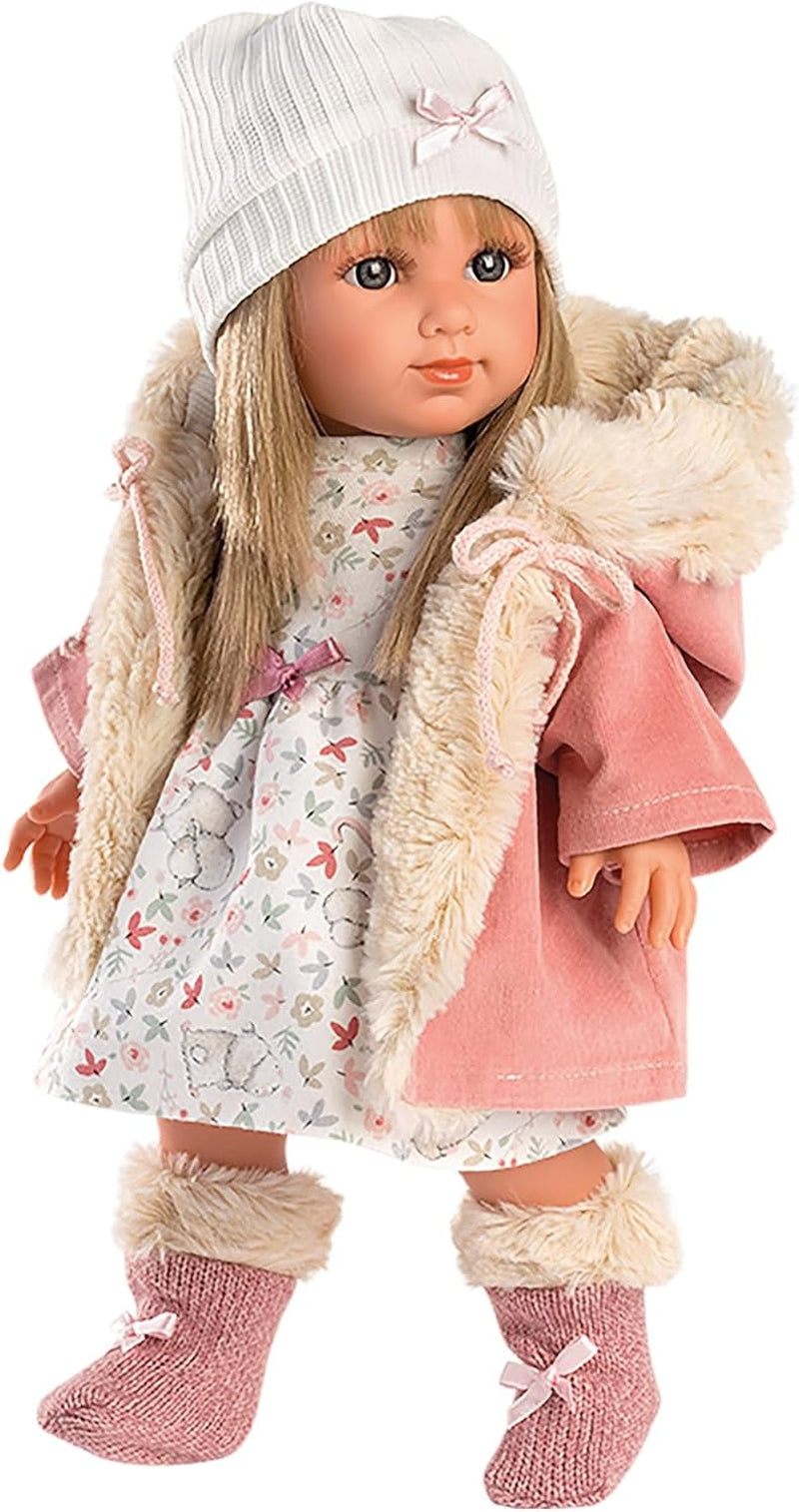 Llorens 1053541 Elena, blondes Haar, blaue Augen, modische Puppe mit weichem Körper, inklusive modischem Outfit und Kapuzenmantel, 35 cm
