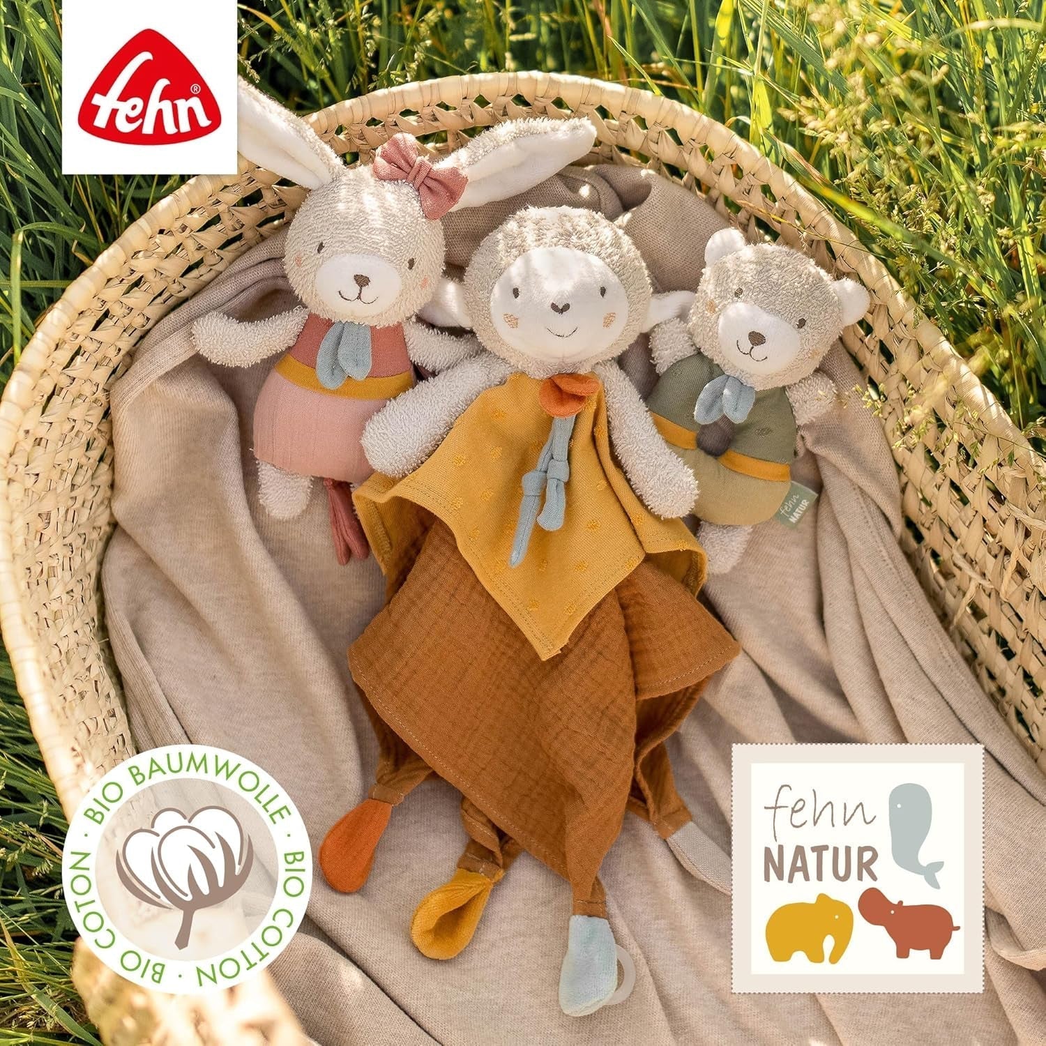 Fehn Baby Greifling Schaf Spielzeug fehnNATUR – Plüschtier mit Bio-Baumwolle – Babyspielzeug mit Glöckchen und spielerischem Lernspielzeug – Greifling für Babys und Kleinkinder ab 0+ Monaten Babyspielzeug Naty Shop