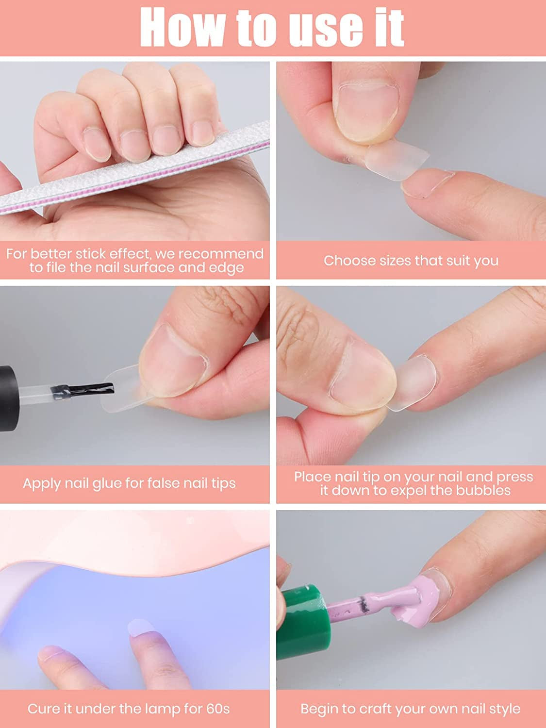 EBANKU 420 Stück kurze quadratische Nagelspitzen, vollflächige matte Spitzen, weiche Gel-Spitzen, klare vorpolierte Gel-Nagelspitzen, künstliche Nagelverlängerungsspitzen, 15 Größen (kurzes Quadrat)