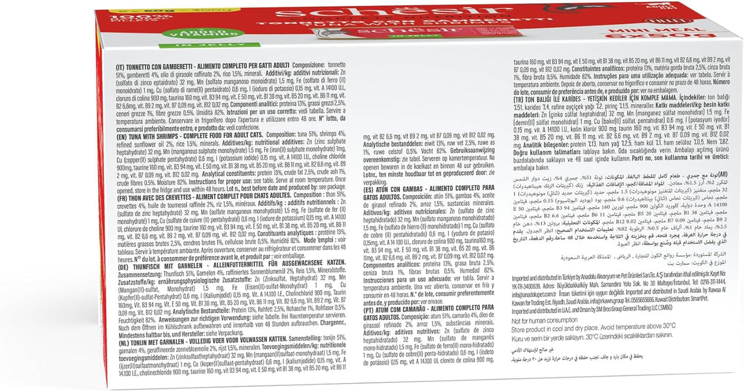 Thunfisch-Garnelen-Gelee für Katzen, Nassfutter für Katzen in Gelee, 8 x 6 Dosen x 50 g