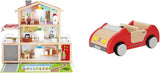 E3405 – Puppenhaus, Puppenhaus mit Zubehör, Holz und E3475 – Puppenhauszubehör, Familienauto