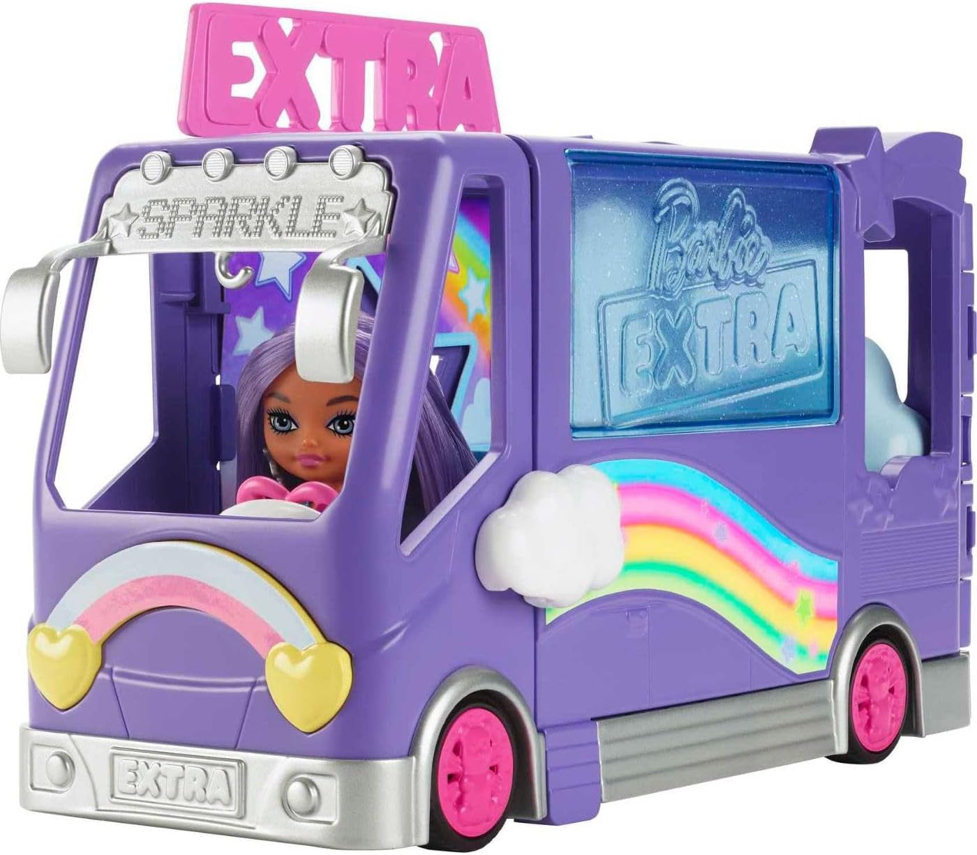 Barbie Extra Mini Minis Puppe, Extra Mini Minis Puppe mit extra glitzerndem Touring Van, inklusive Make-up-Station und Showzubehör, Kindergeschenk, Spielzeug für Kinder ab 3 Jahren, HKF84