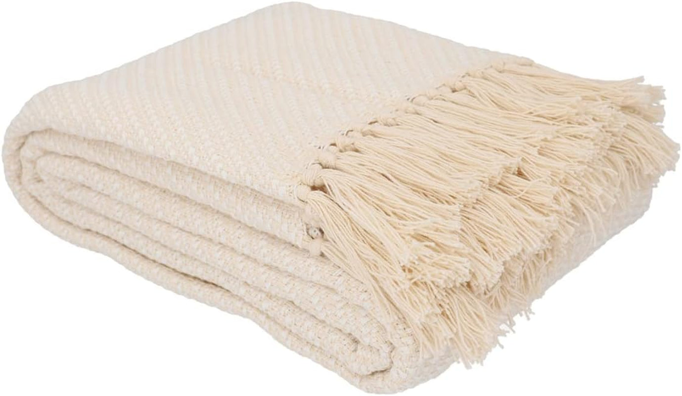 HOMLA Morris Plaid Cotton Fransendecke – weiche und bequeme Decke Baumwolldecke – feiner Stoff 130 x 170 cm Ecru Betten und Decken Besuchen Sie den HOMLA-Store