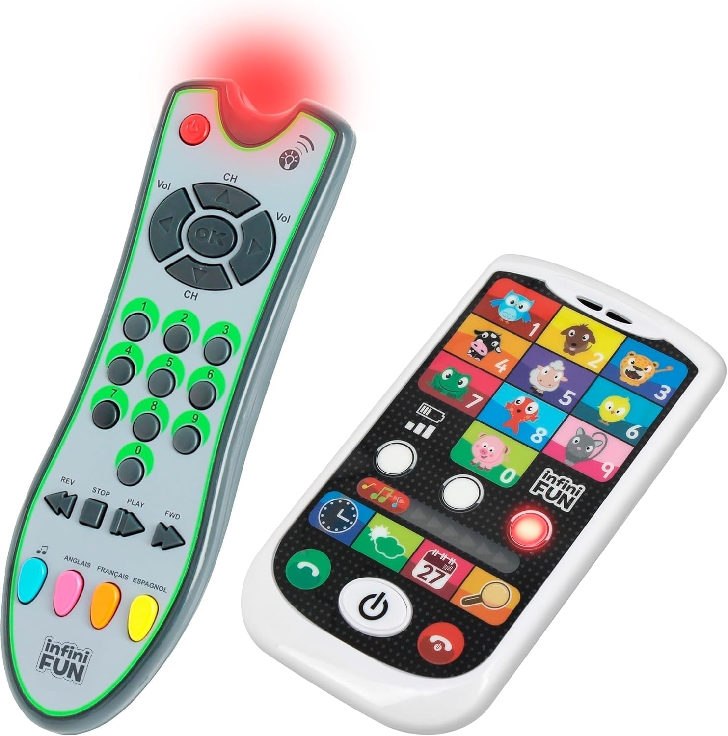 My Duo High-Tech-Telefon + Fernbedienung – 1 dreisprachige Französisch/Englisch/Spanisch-Fernbedienung und 1 ultrarealistisches Telefon – Multi-Aktivitäts-Lernspielzeug von 12 Years Old Toys Bebe Naty Shop