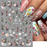 Pflaumenblüten-Nagelaufkleber, weiß-rosa Blumen-Nagelaufkleber, geprägte Blumen-Nagelaufkleber, Frühlings-Sommer-Blumen-Nagelaufkleber, Nageldesigns, Nagelzubehör, Nagelkunst