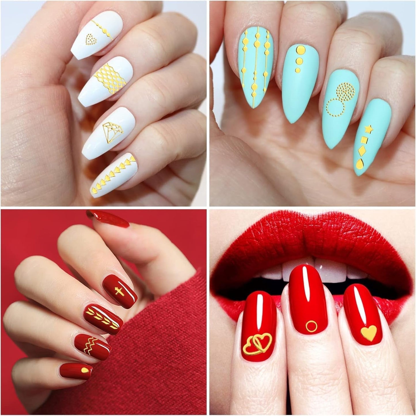 MWOOT 10 Blatt Gold Nagelsticker Abziehbilder Nail Art Sticker, 3D Selbstklebende Nagelaufkleber Set Linien Streifenband Design, Diy Metallisch Nailart Aufkleber Maniküre Zubehör Für Nagel Dekoration