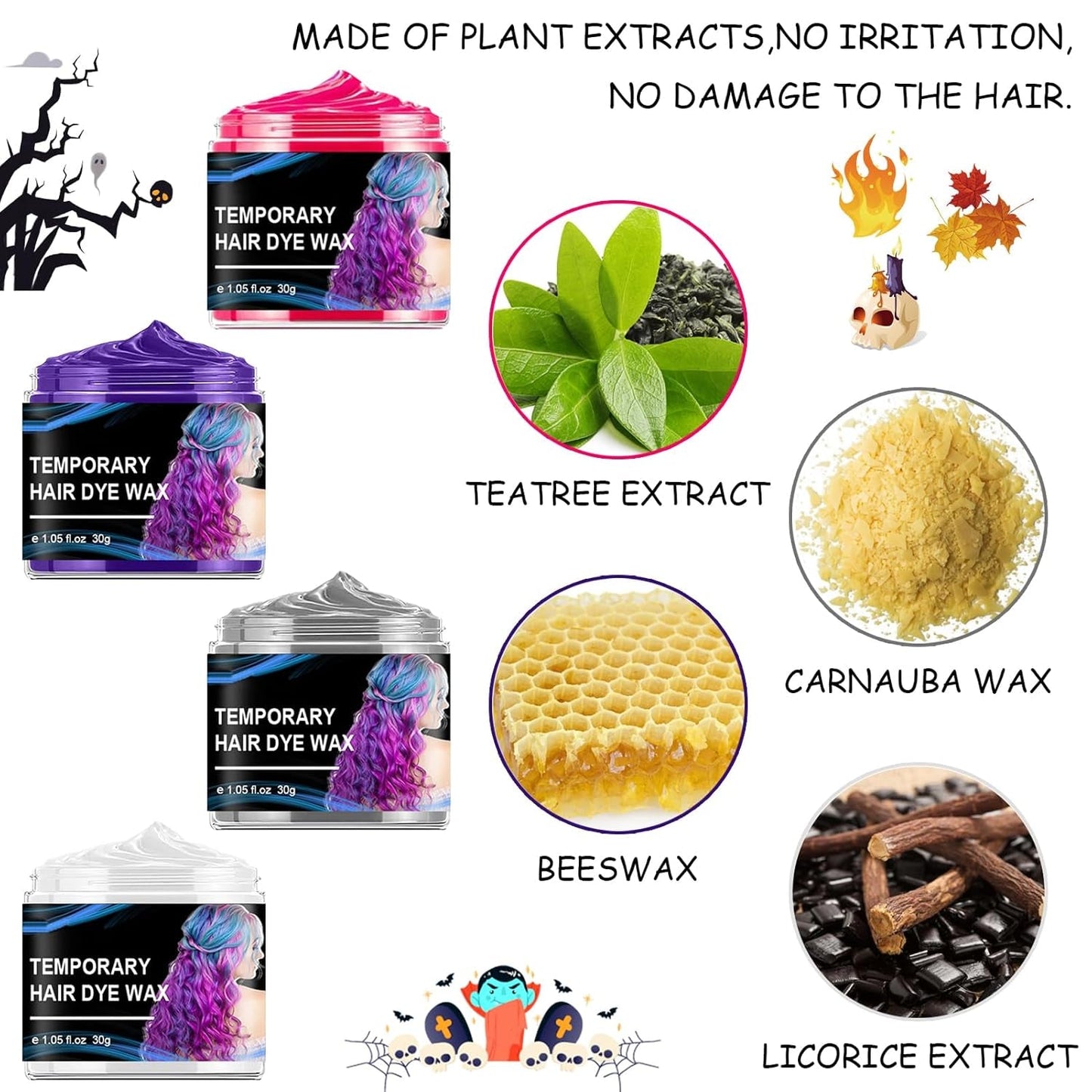 Halloween Temporäre Haarfarbe 4 Farben Haarfarbe Wachs Styling Haarfarbe Für Männer Frauen Halloween Cosplay Party Haarfarbe Naty Shop