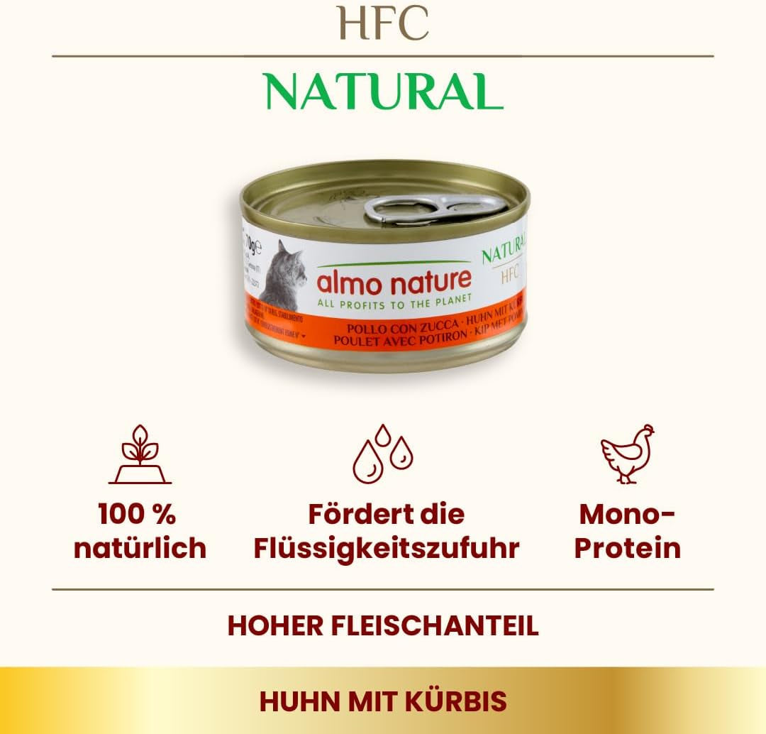 Almo Nature HFC Natürliches Nassfutter für Katzen – Verschiedene Rezepte mit Huhn – 6 x 70 g
