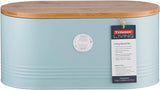 , Brotkorb „Living“ aus cremefarbenem Edelstahl mit Bambusdeckel, cremefarbene Aufbewahrungsboxen für Lebensmittel von Naty Shop, hellblaues Brot