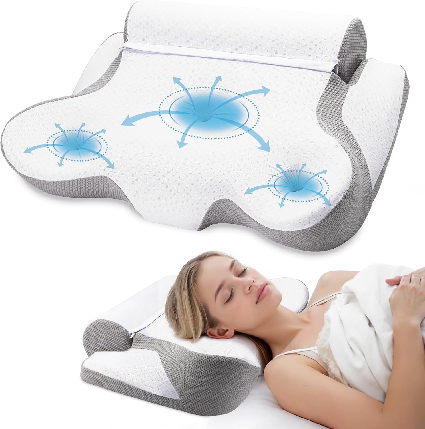 TopEsct Memory Foam Kissen, Seitenschläferkissen, Nackenkissen, Kopfkissen für Seiten- und Rückenschläfer (Grau)