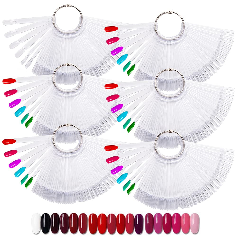 300 transparente Nagelstifte, fächerförmige Nageldesigns, Farbdisplay-Spitzen mit 6 Metallringen, künstliche Nagelplatte für Nagelstudio und Gellack-Übungen für Anfänger